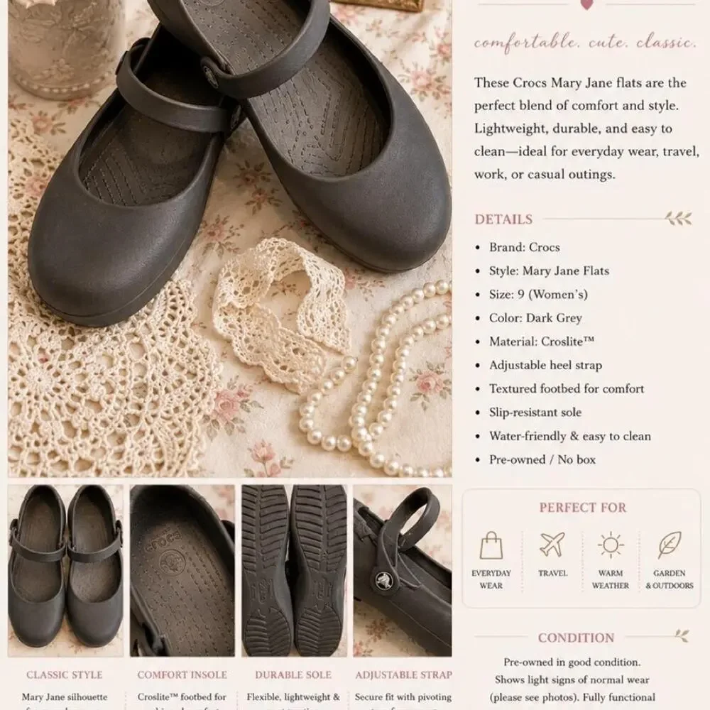 Dark gray crocs mary jane